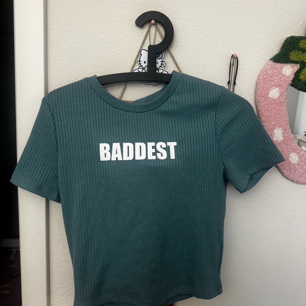 Forever 21 Green Ribbed Crop T-Shirt